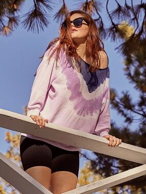 aerie Lavender Navy Tie-Dye Off-Shoulder Sweatshirt size M